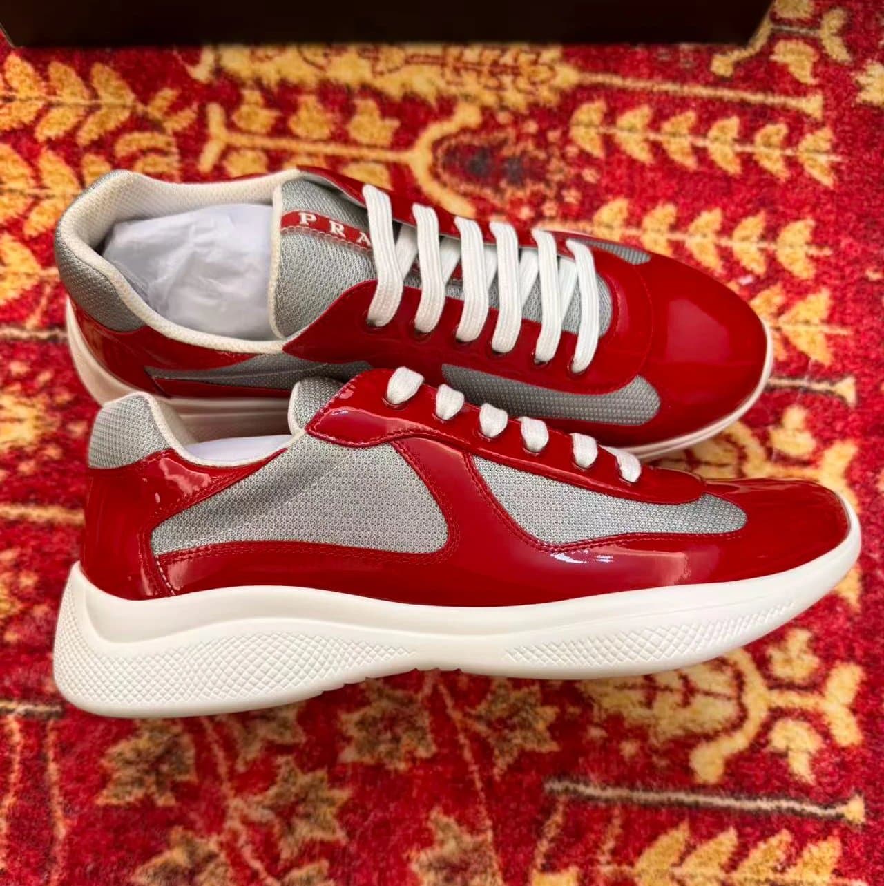 Prada Linea Rossa Sneaker Glossy Red and Mesh