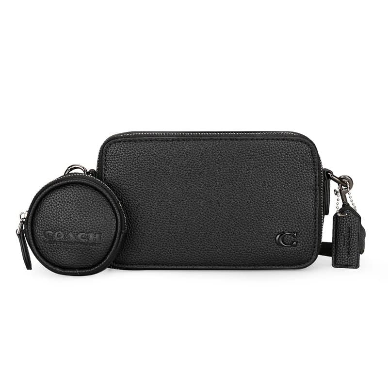 Coach Double Zip Crossbody Black Pebbled Leather