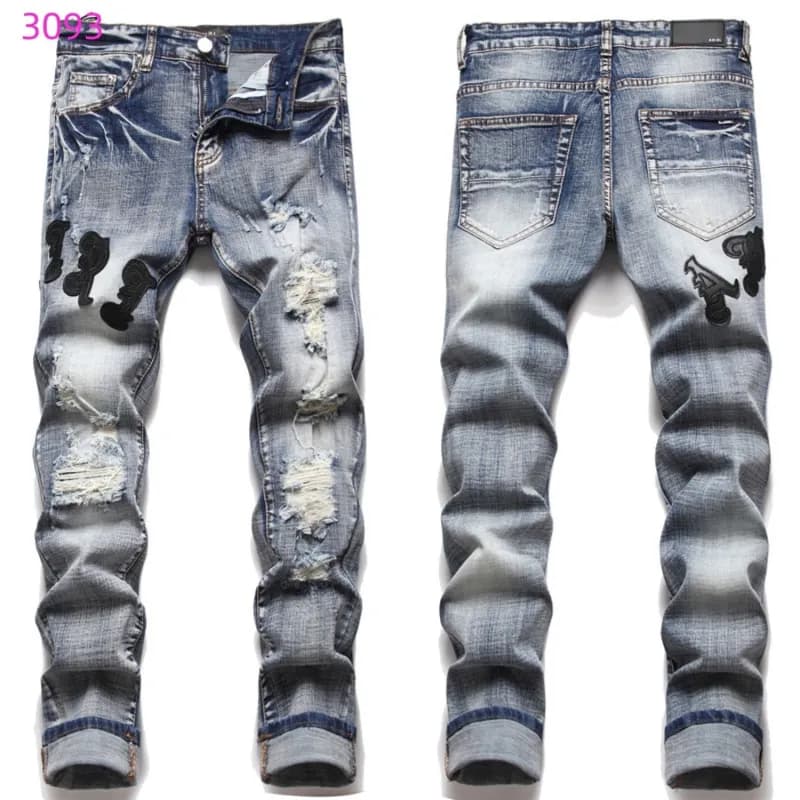 Distressed Slim Jeans Patchwork Embroidered