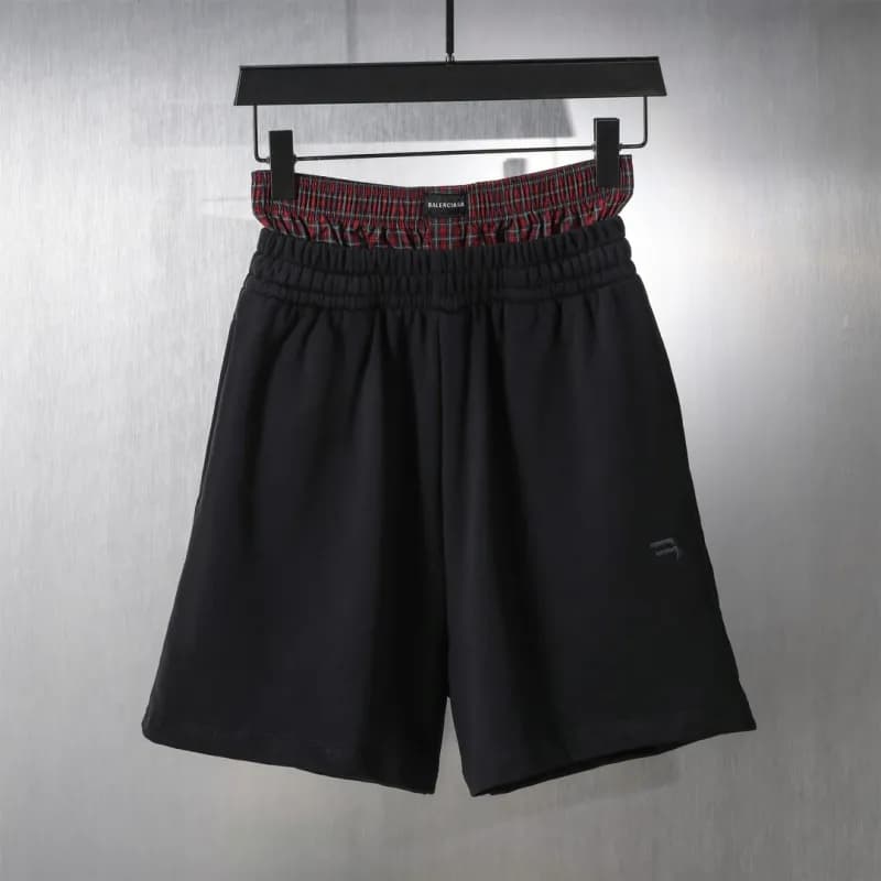 Balenciaga Logo Shorts Plaid Waistband