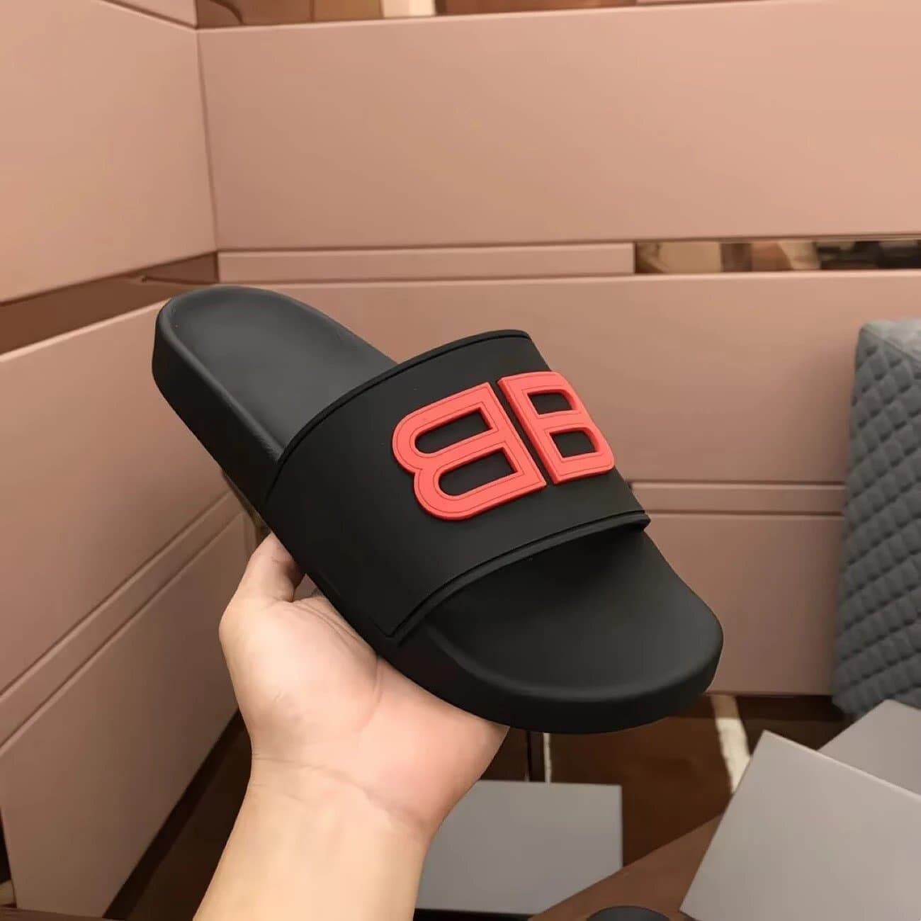 Balenciaga BB Slide Black with Red Logo