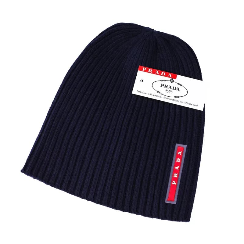 Prada Ribbed Beanie Logo Tape — 030# 宝蓝色