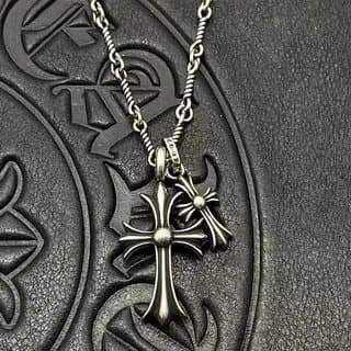 Chrome Hearts Cross Pendant Pave Blue Sapphire — CX085做旧无钻(配麻花链)