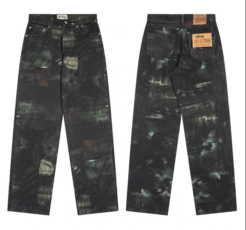 Stüssy × BAPE Straight Fit Jeans Acid Wash Distressed
