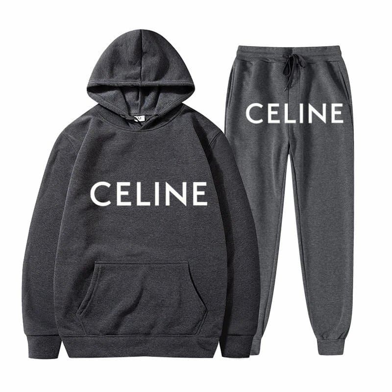 Celine Logo Hoodie and Joggers Set Heather Grey