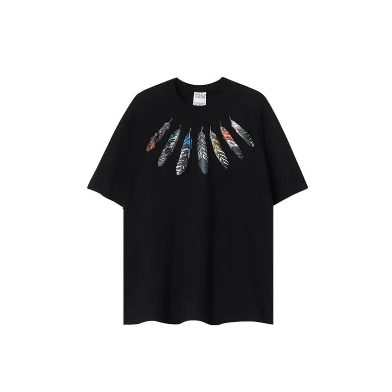 Wings T-Shirt Multicolor Wings Print — D46 tribal feather black