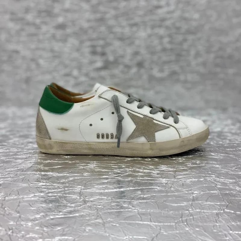 Golden Goose Superstar Distressed White with Green Heel Tab