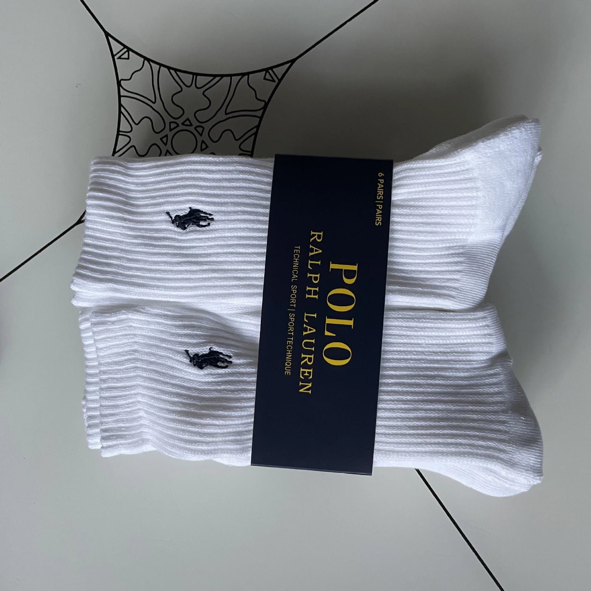 Polo Ralph Lauren Technical Sport Socks 6-Pack — 均码 · SIX PAIRS 白色高筒【毛巾底】