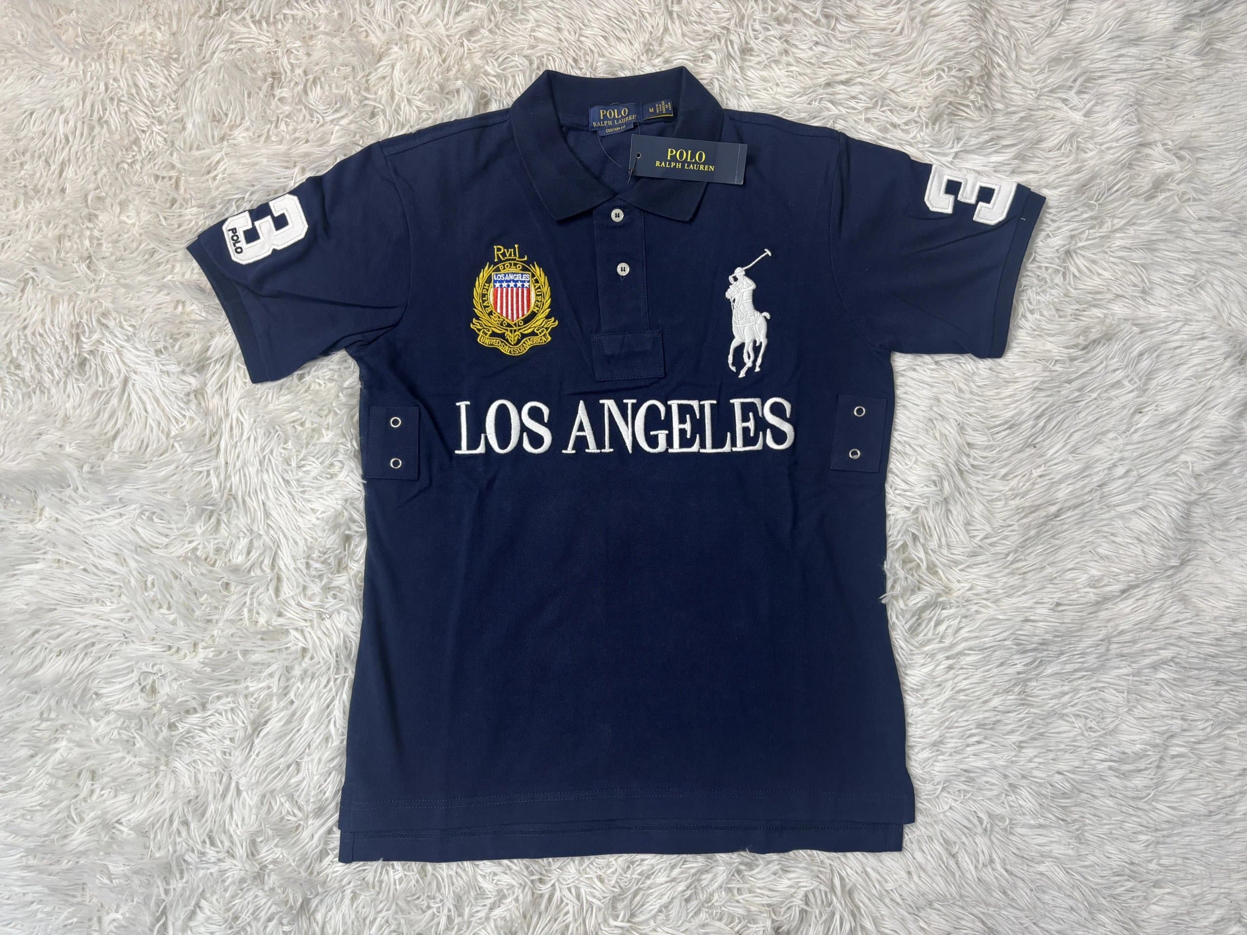 Polo Ralph Lauren Polo Tee USA Flag Patch — blue-los angeles