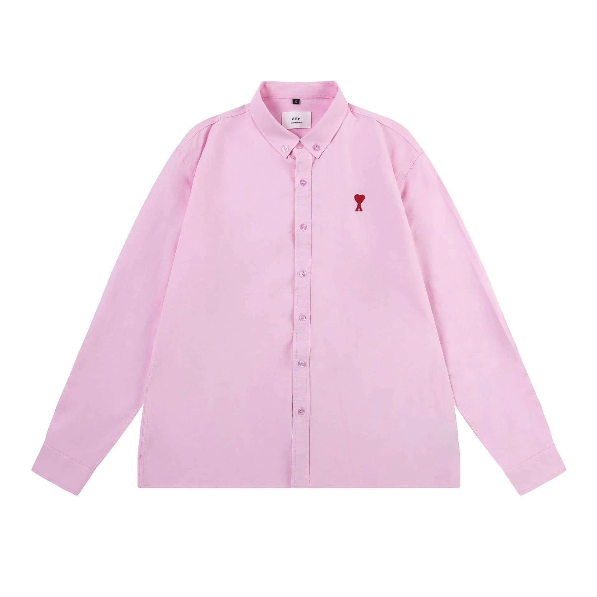 AMI Paris Button-Up Shirt Red Heart Logo — 粉色【832长袖款】