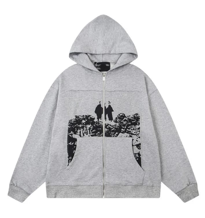 Fear of God Essentials Hooded Sweatshirt Distressed Logo Print — Er830 gray