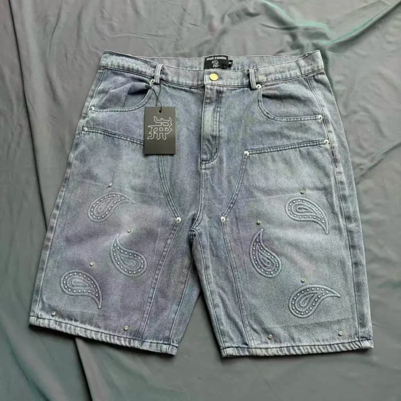 Hellstar Denim Shorts Paisley Embroidered — 水洗蓝