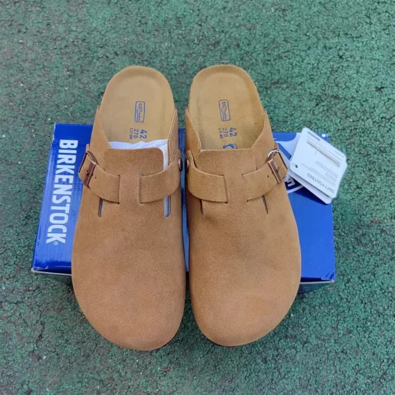 Birkenstock Boston Clog Olive Suede — 栗棕Mink