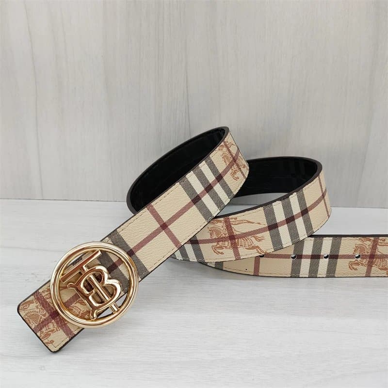Burberry TB Logo Belt Checkered — 圆TB杏花金扣