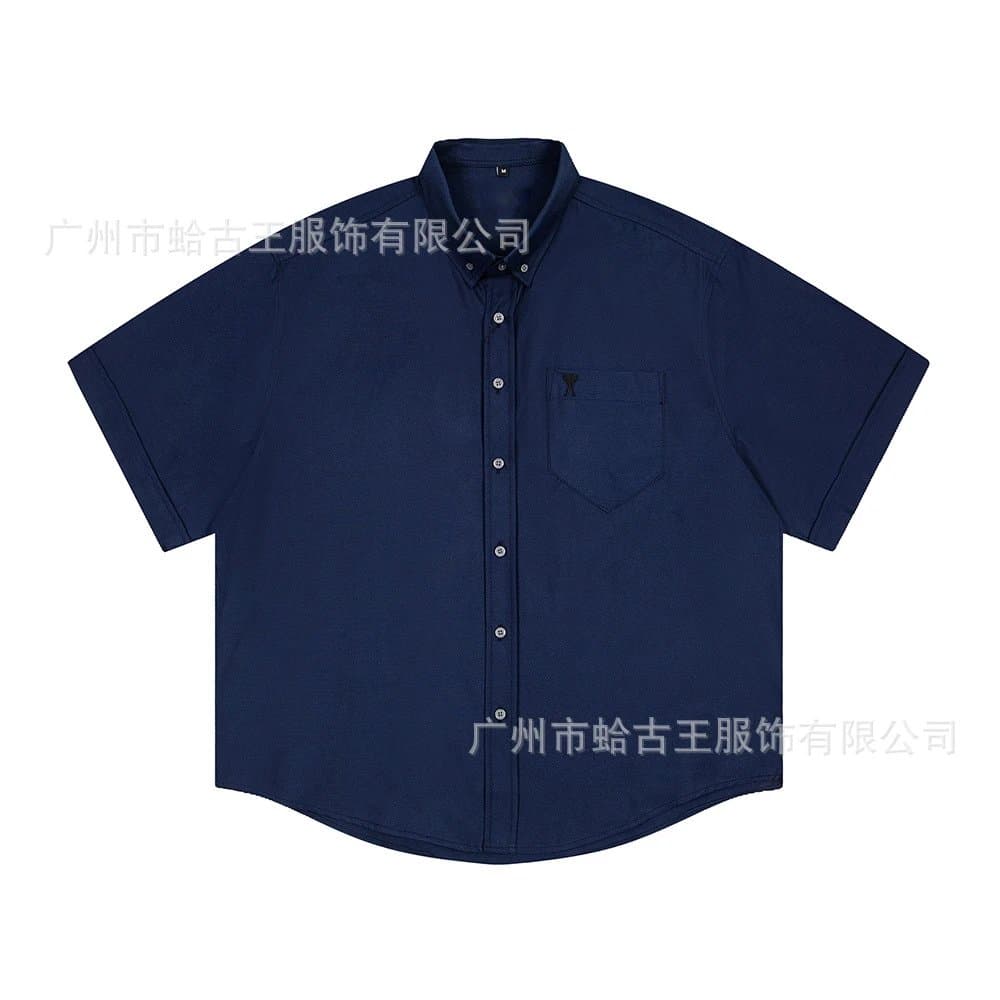 AMI Paris Button-Up Shirt Red Heart Logo — 藏青-859#