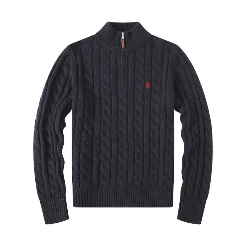 Polo Ralph Lauren Cable Knit Quarter-Zip Sweater Classic Fit — 6009半拉链黑色
