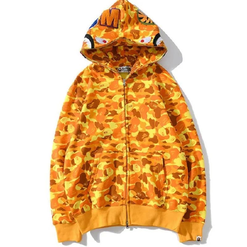 BAPE Shark Hoodie Camo Print — 鲜黄色-单帽多绣花【原版品质】