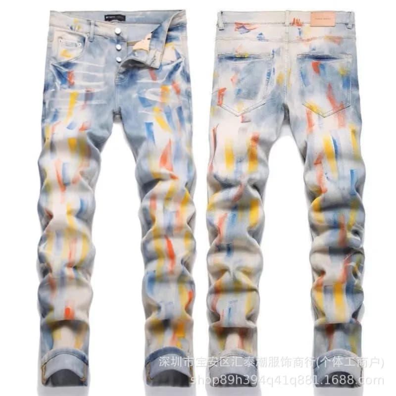 Slim Fit Jeans Multi-Color Paint Splatter