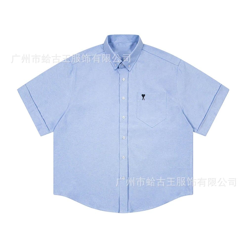 AMI Paris Button-Up Shirt Red Heart Logo — 浅蓝-859#