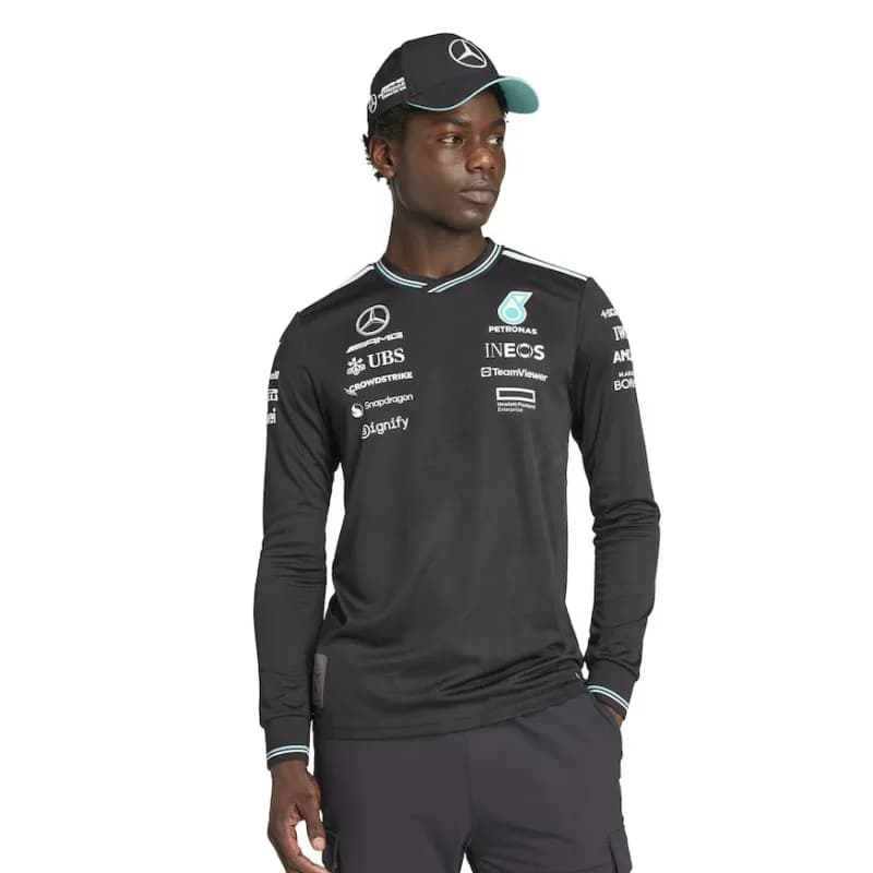 Ferrari Team Hoodie Sponsor Logo Panel — 2025Mercedes Long 宾士长袖黑