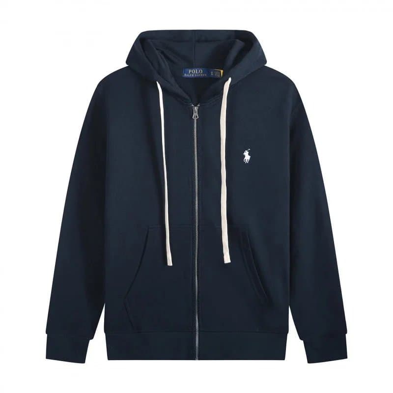 Polo Ralph Lauren Classic Fit Full-Zip Hoodie Solid White — 白绳拉链宝蓝白标