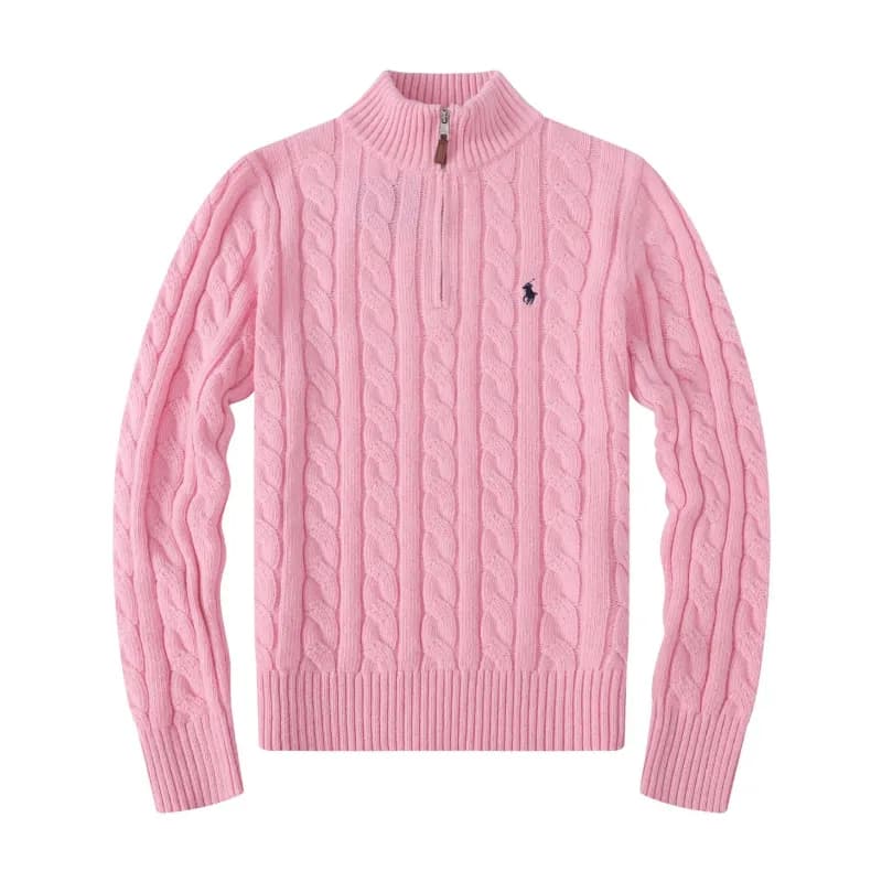 Polo Ralph Lauren Cable Knit Quarter-Zip Sweater Classic Cable — 半高拉链粉红色毛衣【小黑马】