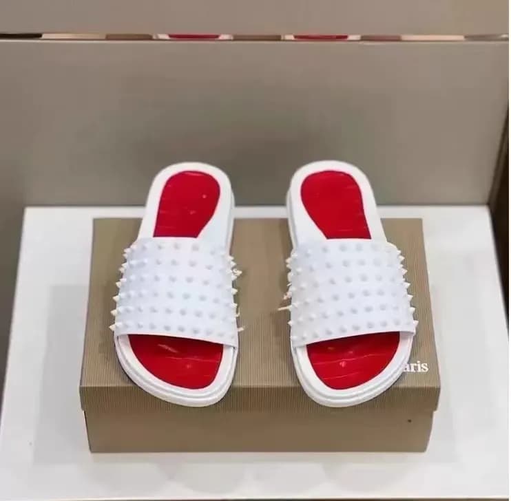 Christian Louboutin Spiky Slide White with Red Sole — 6
