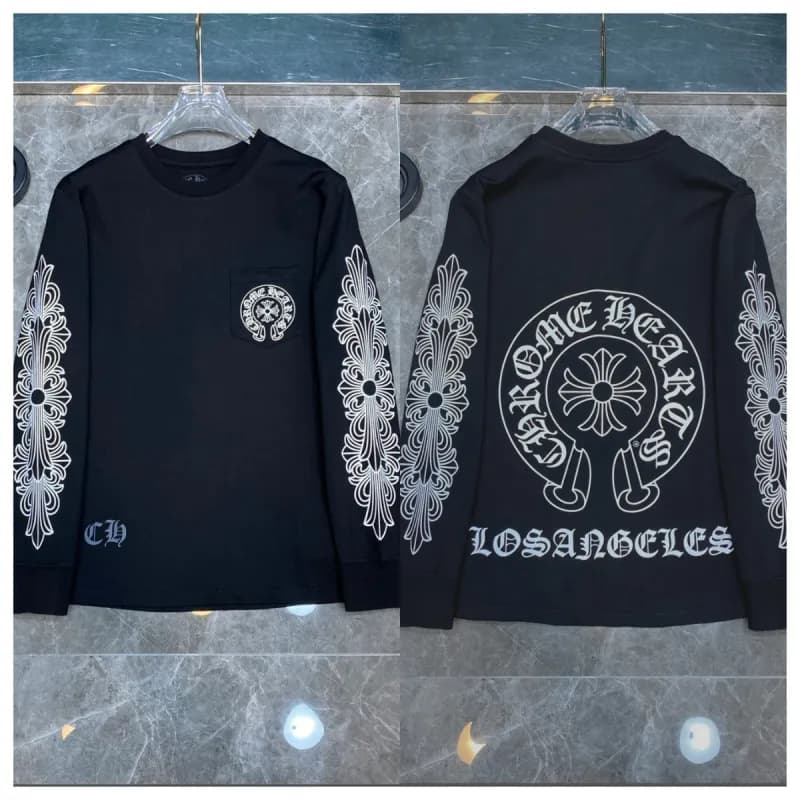 Chrome Hearts Long Sleeve Tee Pink Cross Logo — 8008黑色