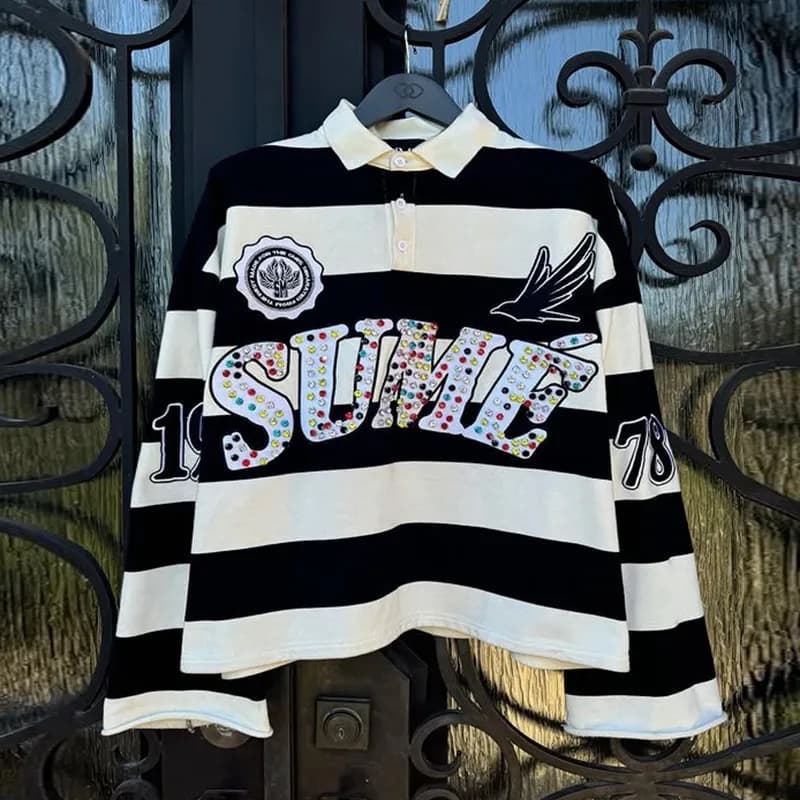 Supreme Polo Shirt Striped Rhinestone Logo