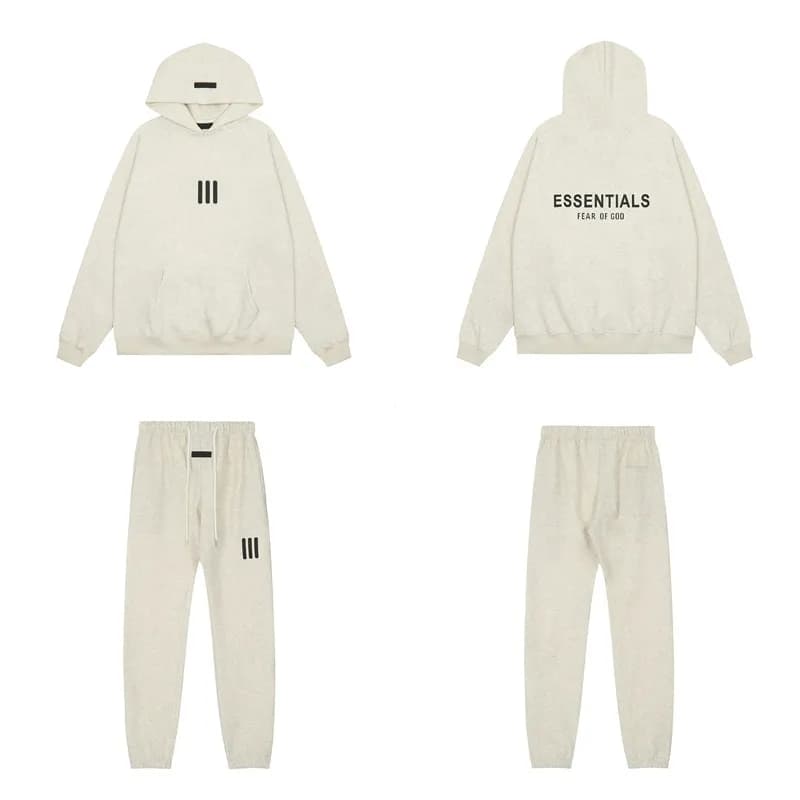Fear of God Essentials Hoodie and Joggers Set Heather Grey — 浅燕麦卫衣+长裤套装【三条杆】