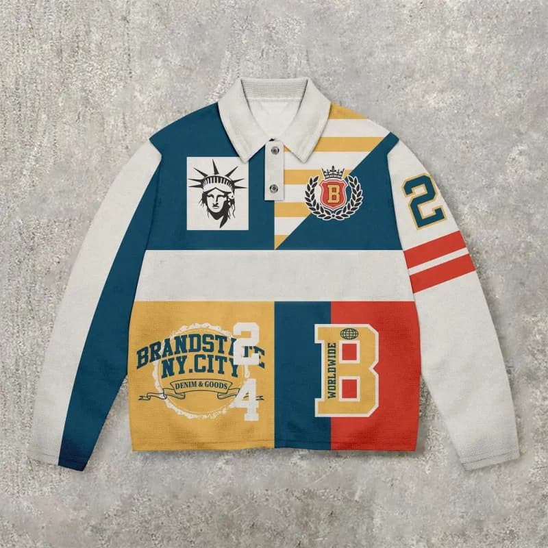 Rugby Shirt Striped Polo with Patches — JZPOLOS5-25