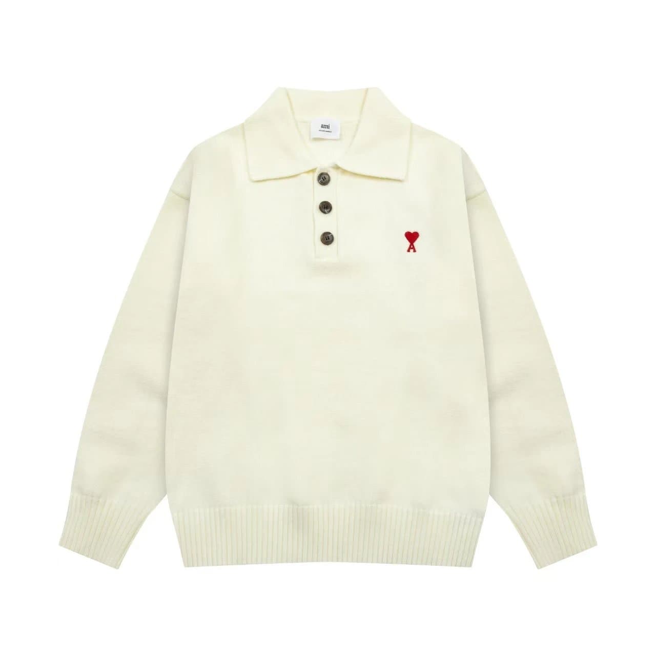 AMI Paris Polo Knit Red Heart Logo