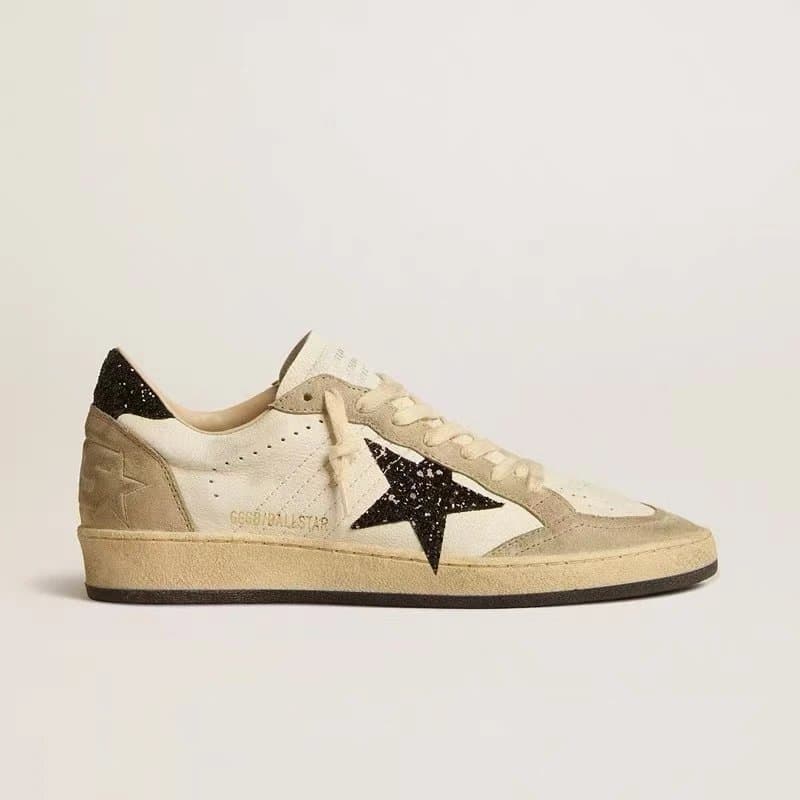 Golden Goose Superstar Glitter Heel — 白牛皮黑闪星