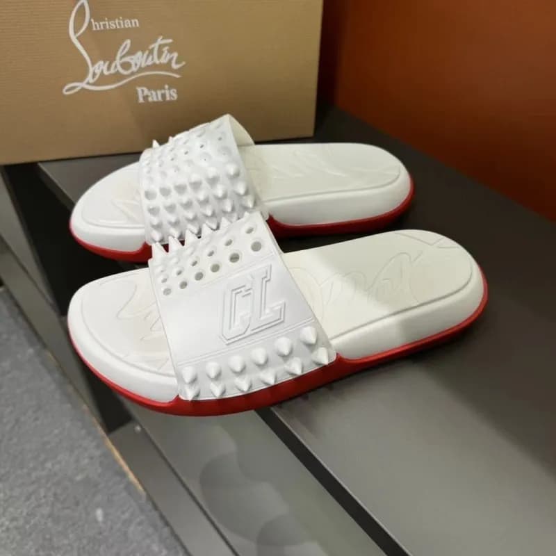 Christian Louboutin Spiky Slide White with Red Sole