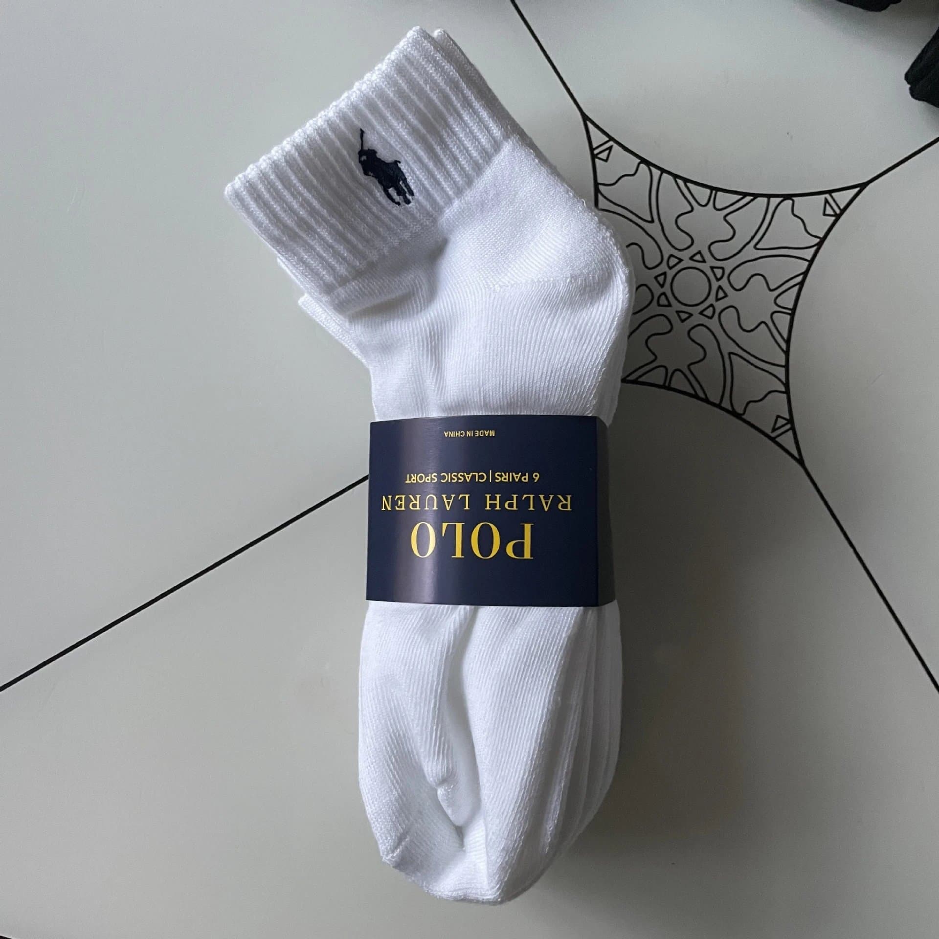 Polo Ralph Lauren Technical Sport Socks 6-Pack — 均码 · SIX PAIRS 白色中筒【毛巾底】