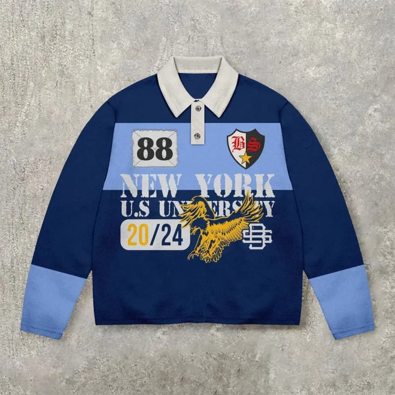 Rugby Shirt Striped Polo with Patches — JZPOLOS5-57