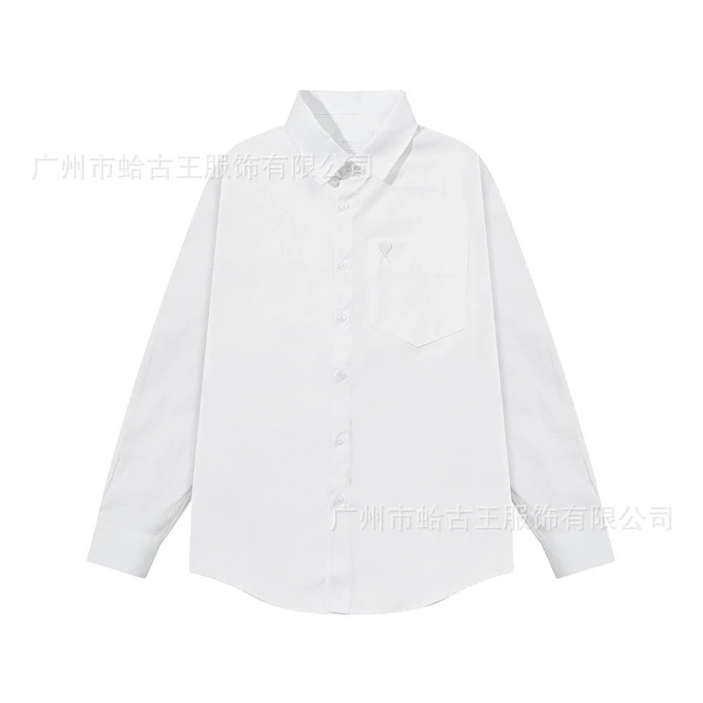 AMI Paris Button-Up Shirt Red Heart Logo — 白色-2216#