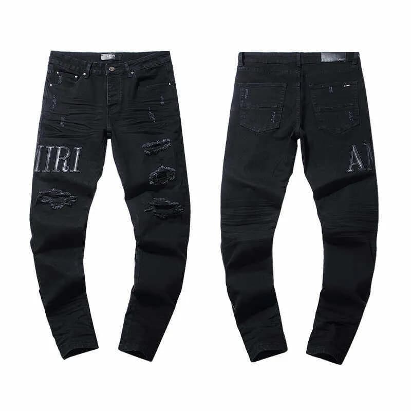 Distressed Slim Fit Jeans Black Ripped — AM301