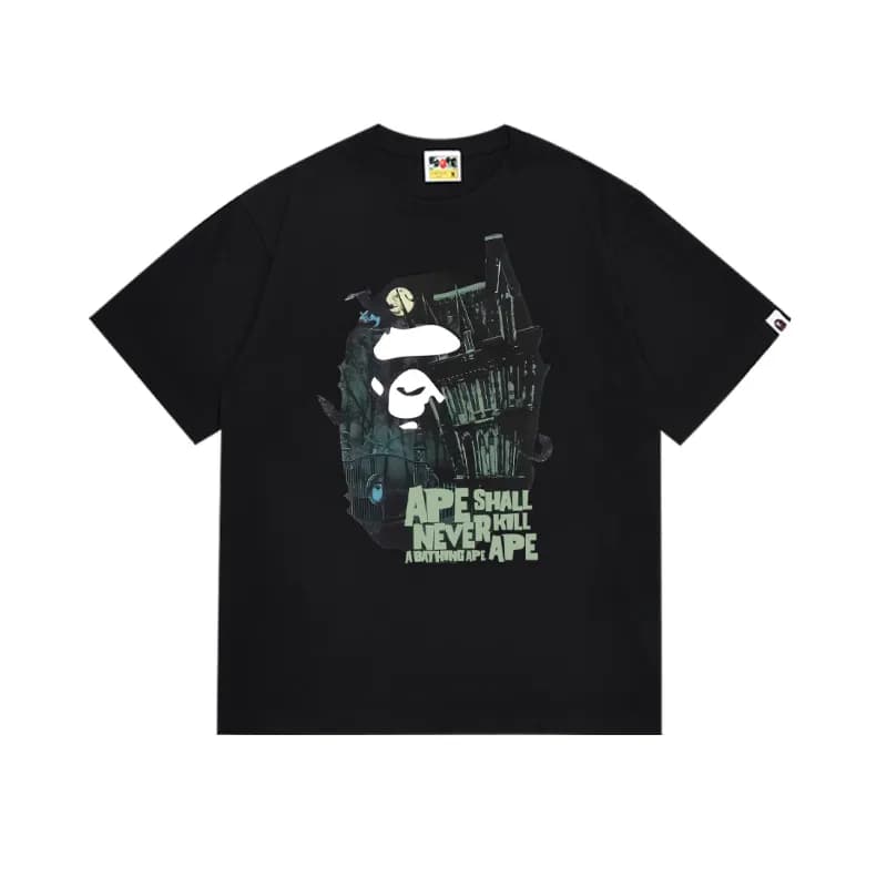 Sp5der Graphic Tee Blue Flame Skull — 147黑