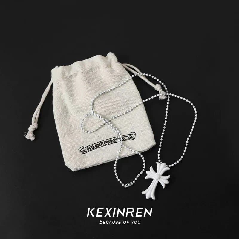 Chrome Hearts Cross Pendant Necklace White Cross on Ball Chain