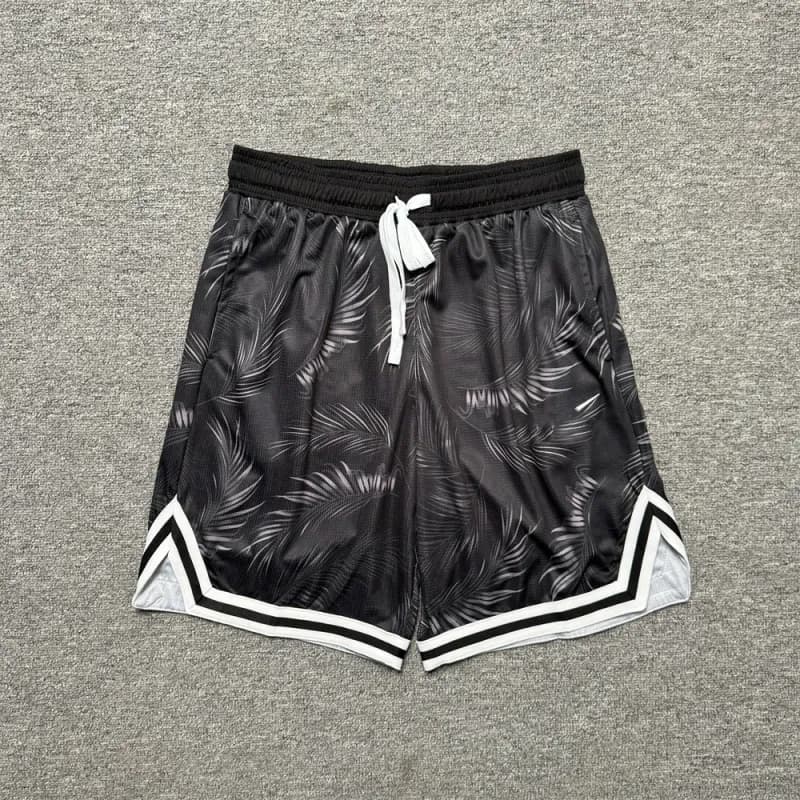 Basketball Shorts Tropical Leaf Print — 2248黑色G(刺绣)