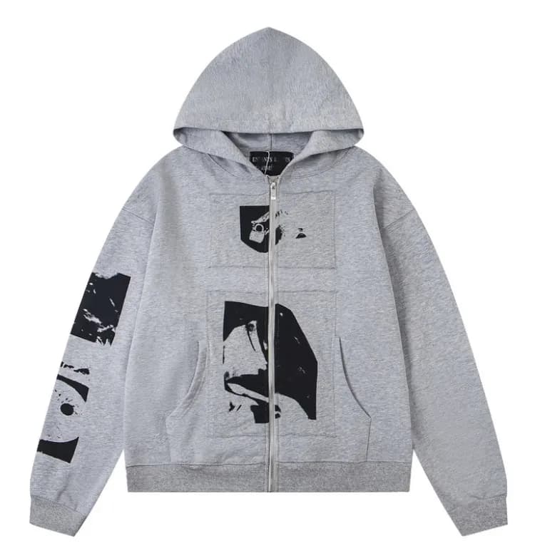 Fear of God Essentials Hooded Sweatshirt Distressed Logo Print — Er829 gray