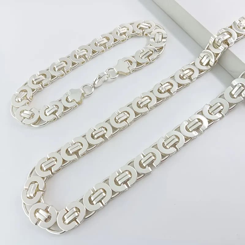 Chrome Hearts Link Chain Necklace & Bracelet Set Silver Tone