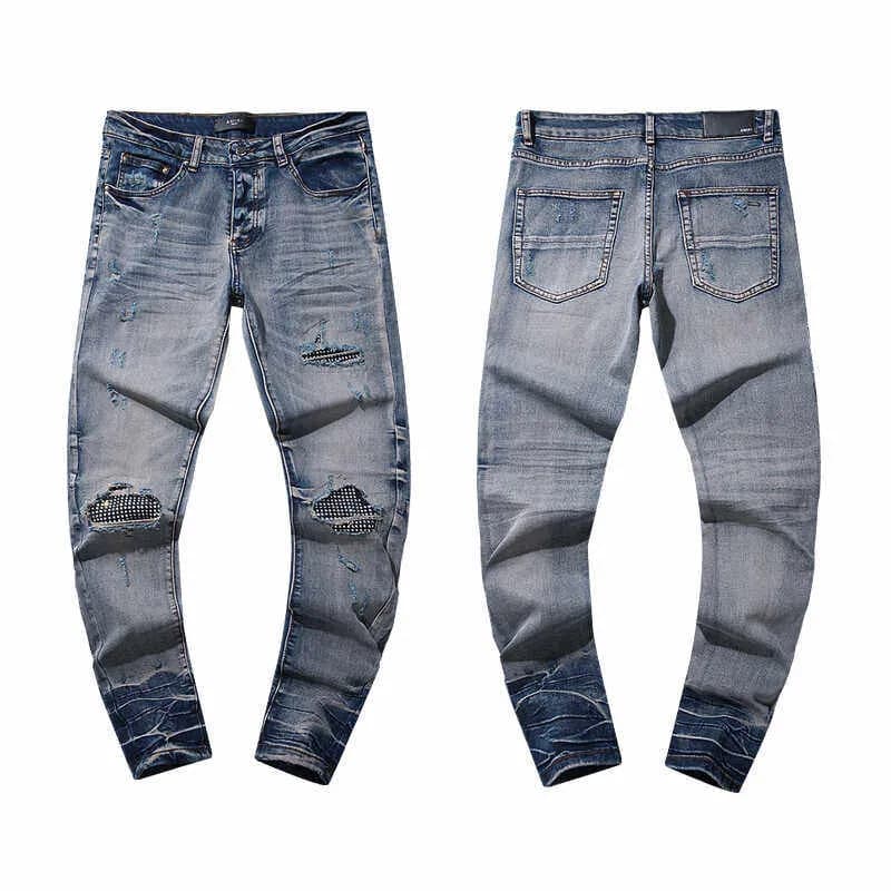 Distressed Slim Fit Jeans Black Ripped — AM306