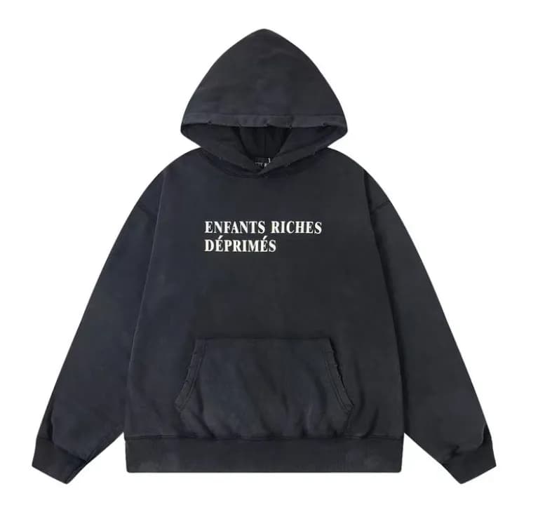 Fear of God Essentials Hooded Sweatshirt Distressed Logo Print — Er818 black hoodie