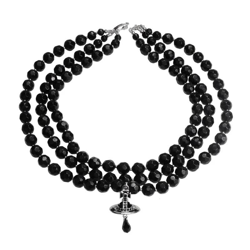 Vivienne Westwood Triple Strand Bead Necklace Orb Pendant