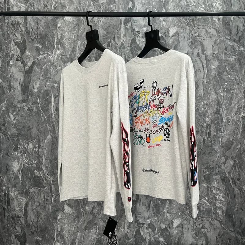 Chrome Hearts Long Sleeve Tee Pink Cross Logo — 9013 灰