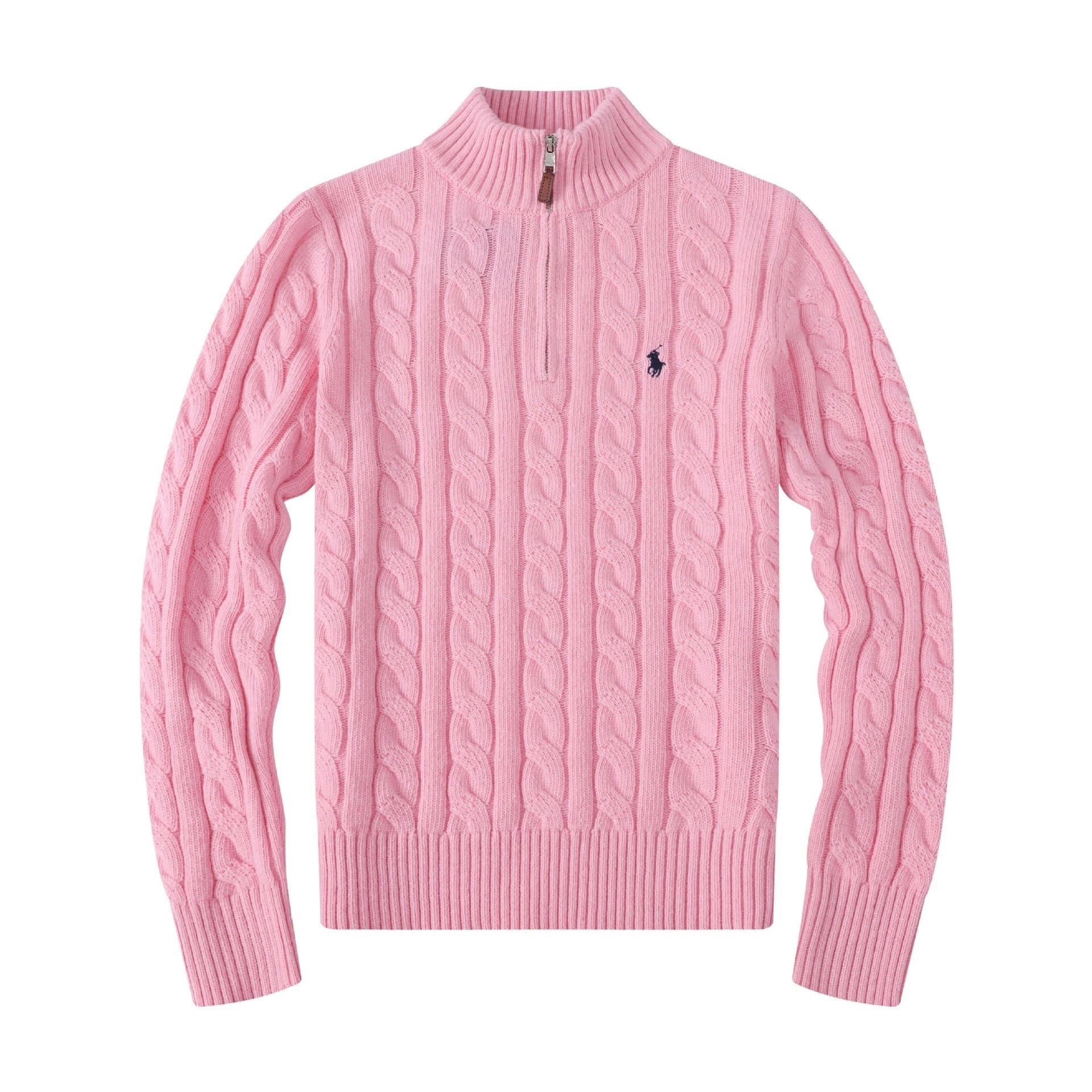Polo Ralph Lauren Cable Knit Sweater Classic Cable — 半高拉链粉红色毛衣【小黑马】