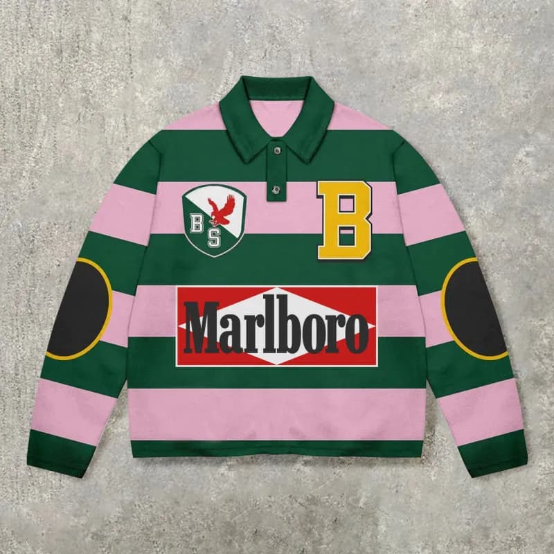 Rugby Shirt Striped Polo with Patches — JZPOLOS5-21