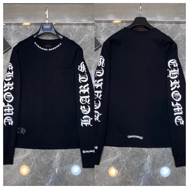 Chrome Hearts Long Sleeve Tee Pink Cross Logo — 9011黑-